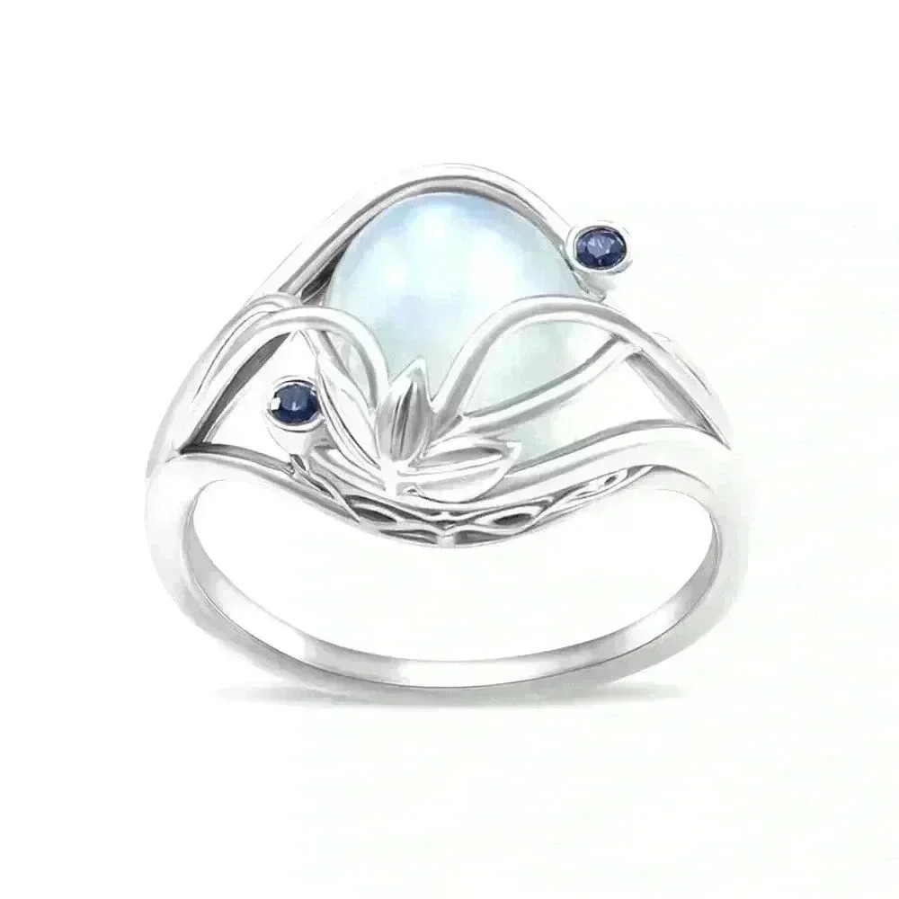 New Sterling Silver Blue Sapphire & Moonstone Ring